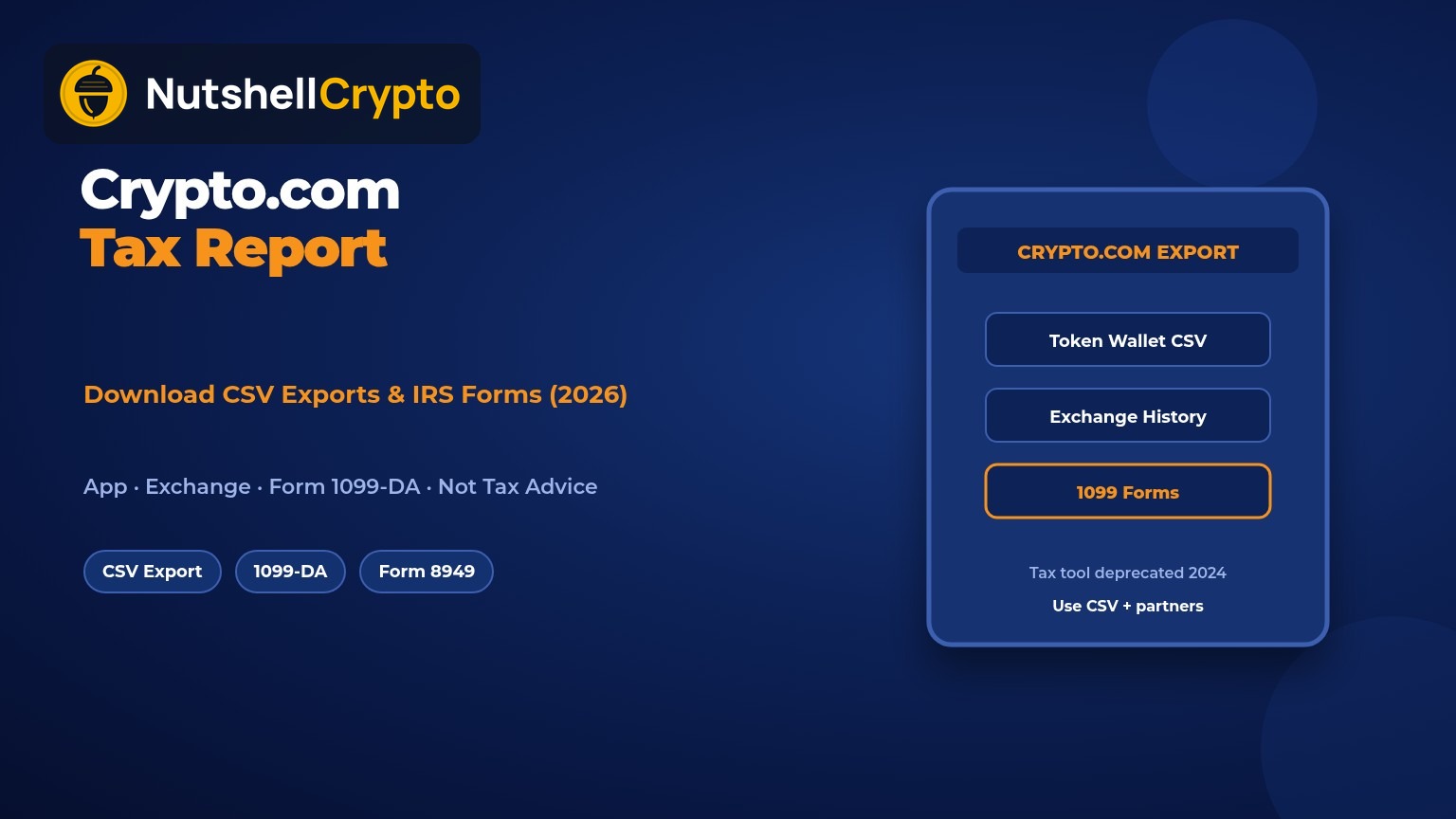 Crypto.com tax report guide, how to download App Exchange CSV and Form 1099-DA, NutshellCrypto logo
