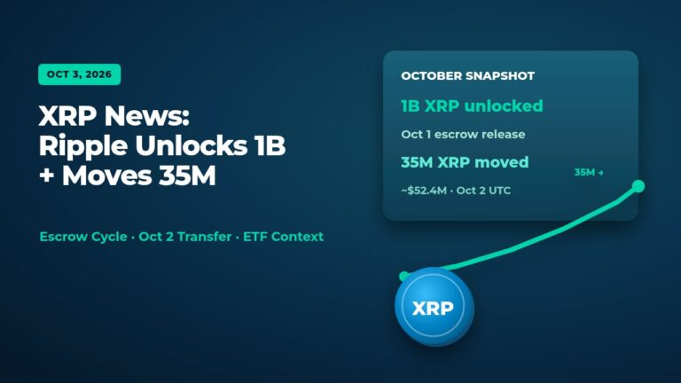 XRP news Oct 3 2026: Ripple escrow unlock 1B and 35M transfer on dark teal NutshellCrypto branded background